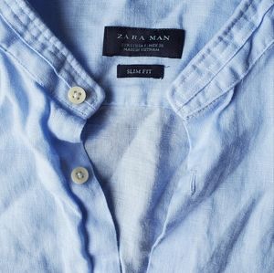 Zara man long sleeve band collar button up shirt
